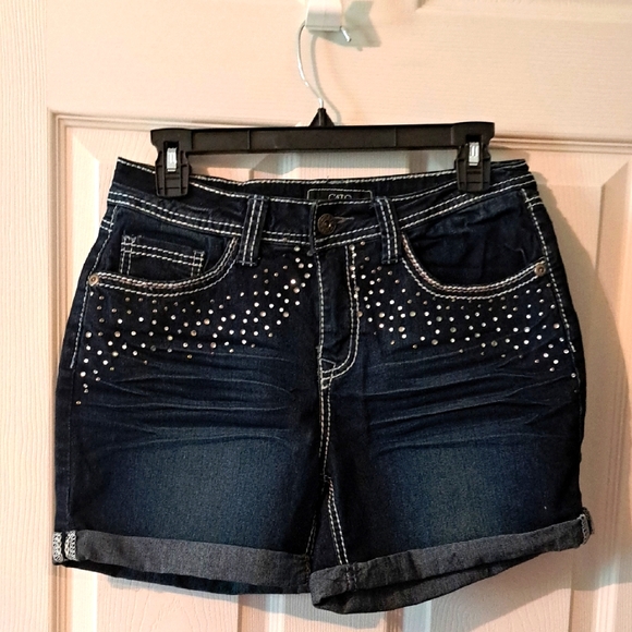 Cato Pants - Cato Blue Jean Shorts with Cuffed Hems and Distressed Details